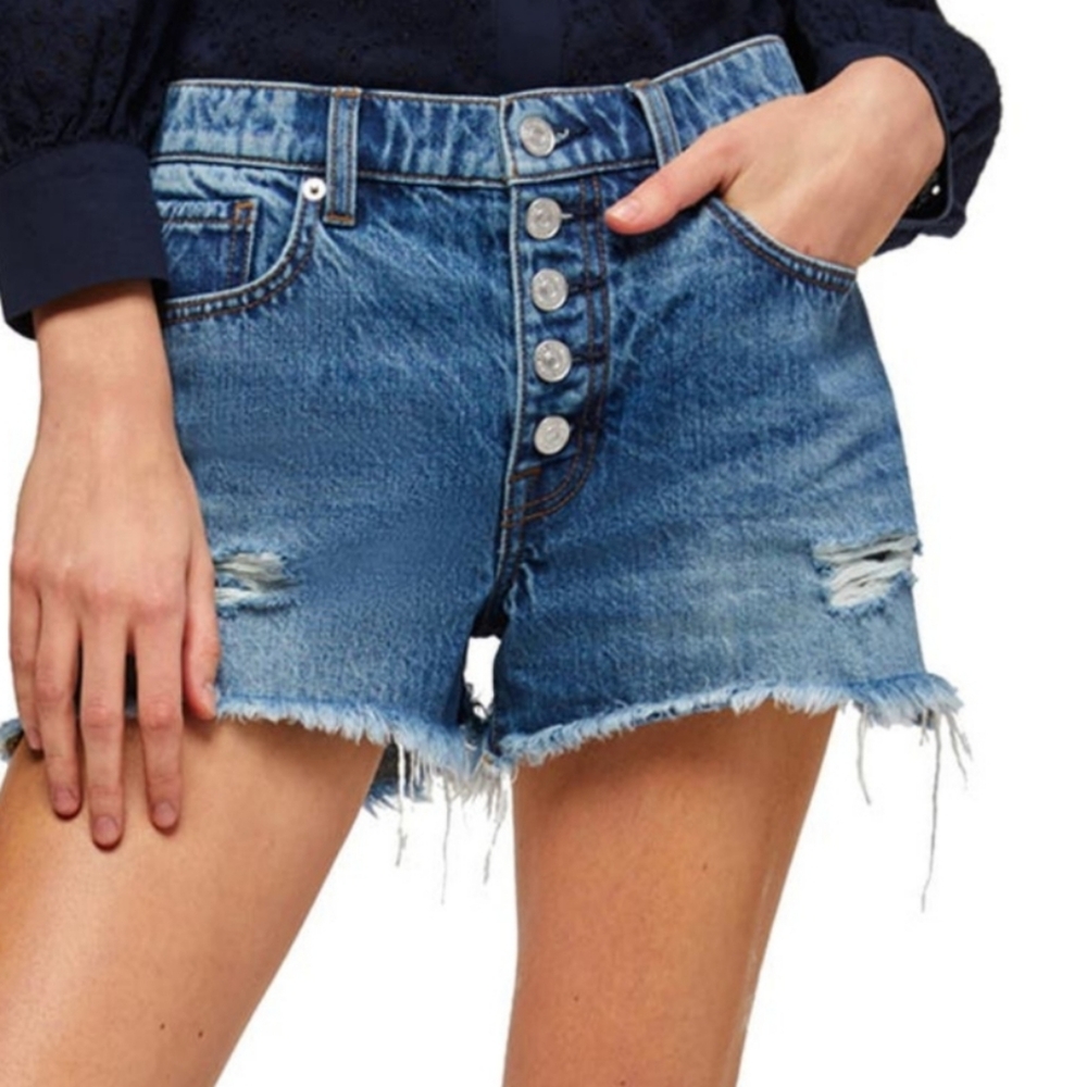 7 For All Mankind Monroe Cut Off Distressed Denim Shorts-NWT